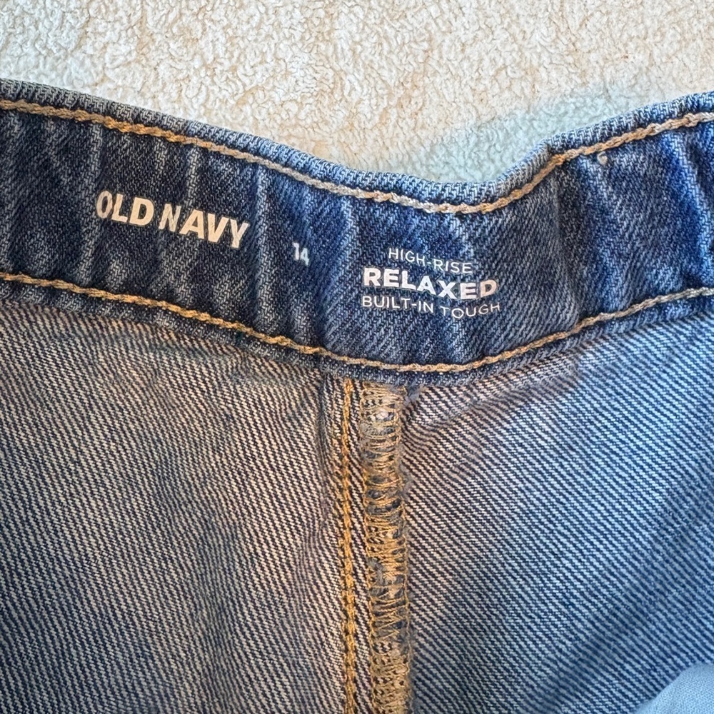 Old Navy High Rise Relaxed Fit Jeans. Deep Blue. Adjustable Waist. Girl sz 14 - Picture 3 of 5